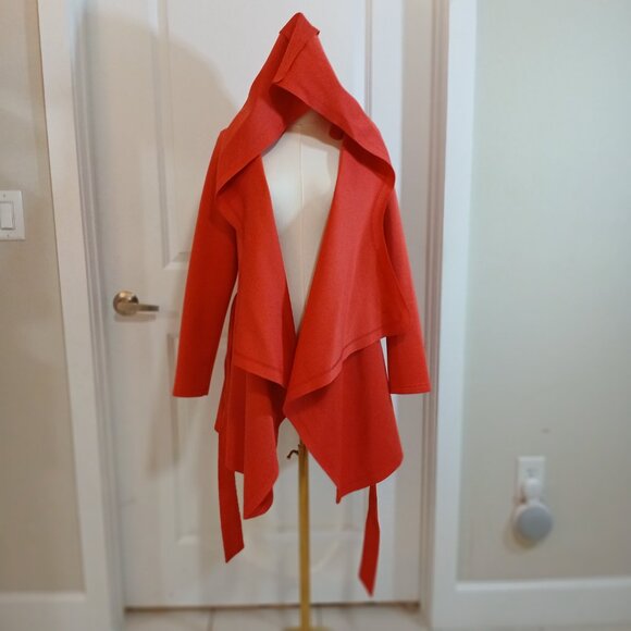 Akira Chicago Black Label Hooded Wrap Coat Jacket Women's Size M Red Belted - Picture 2 of 11